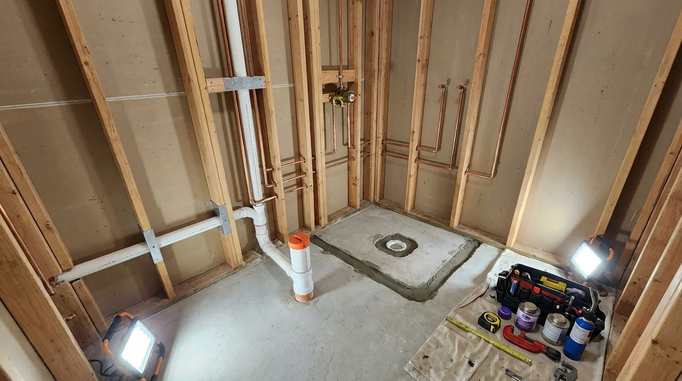Bathroom rough-in plumbing during remodel by Johns Plumbing LLC in Social Circle