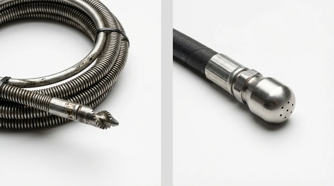 Drain snake cable and hydro jetting nozzle used for drain cleaning in Social Circle, GA